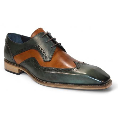 Duca Di Matiste "Saranno" Green/Cognac Genuine Italian Calf Leather Lace-Up Dress Shoes.